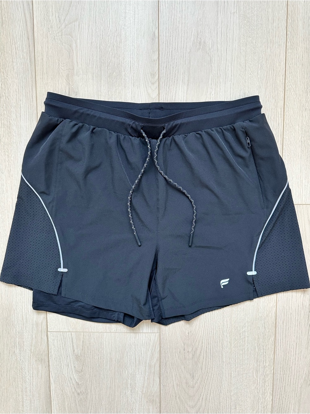 Fabletics Black Athletic Running Shorts with Reflective Trim